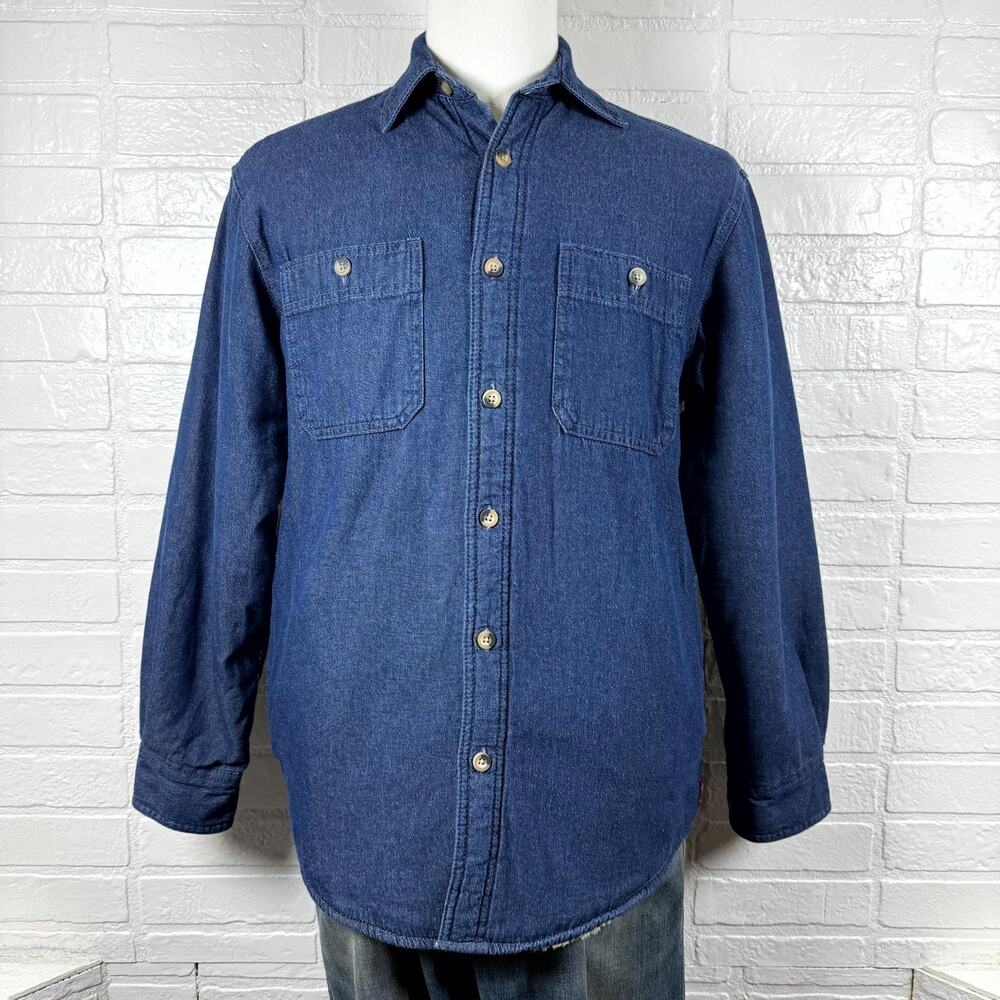 Wrangler Jacket Mens Small Navy Denim Sherpa Lined Button Front Western Outdoor